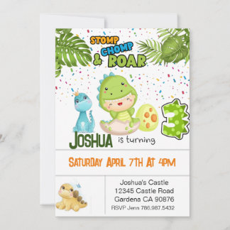 Dinossauro a fazer 3 convites de aniversário