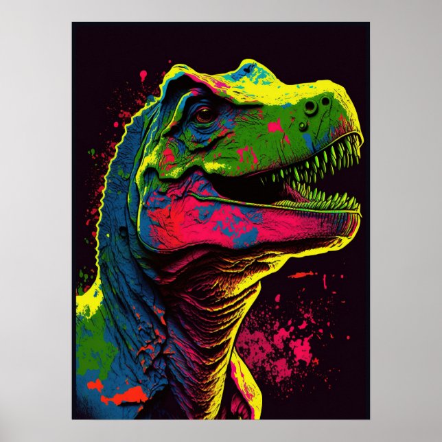 Dinossauro Azul T Rex Rosa e Kids Verdes Poster (Frente)