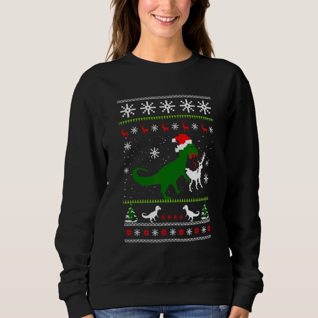 Dinossauro Comendo Reindeer Feia De Natal Suéter F (Frente)