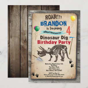 Dinossauro, convite de aniversário, rústico e re