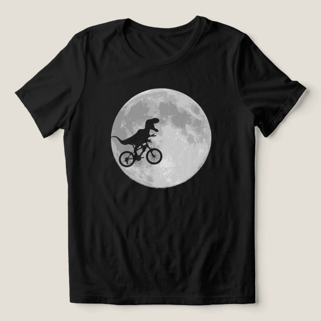Dinossauro em bicicleta no céu com diversão à lua (Design frontal)