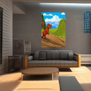 Dinossauro escorrendo pela colina AI Art Poster