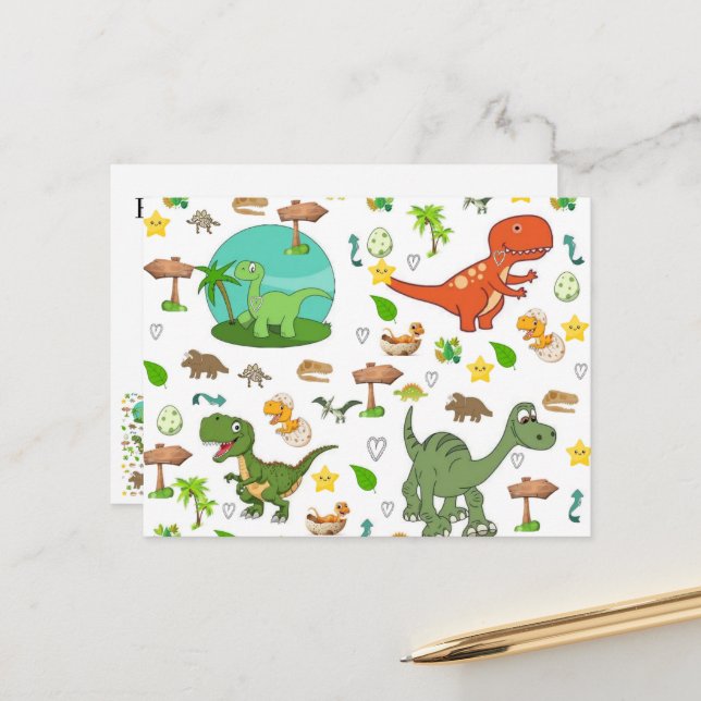 Dinossauro Fofo de Cartão Postal (Frente/Verso In Situ)