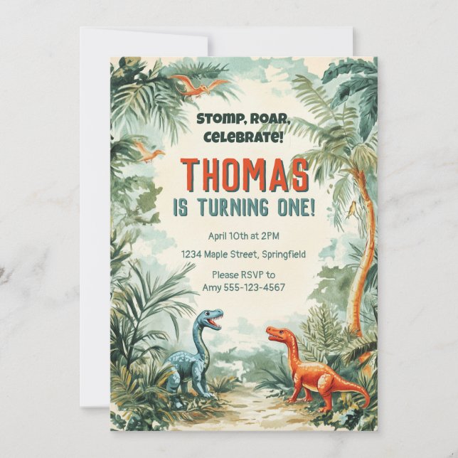 Dinossauro Foi Considerado Convite De Aniversário (Frente)