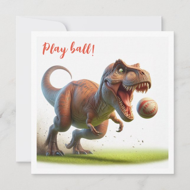 Dinossauro jogando bola, convite de aniversário t- (Frente)