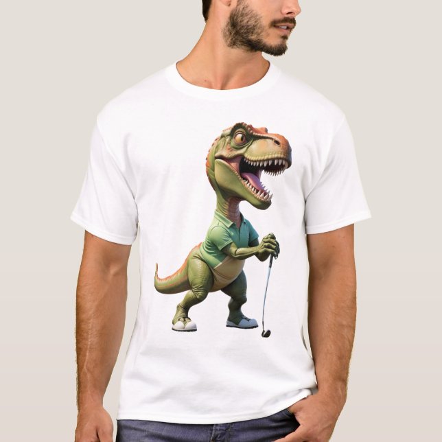 dinossauro jogando camisa de golfe dinossauro (Frente)