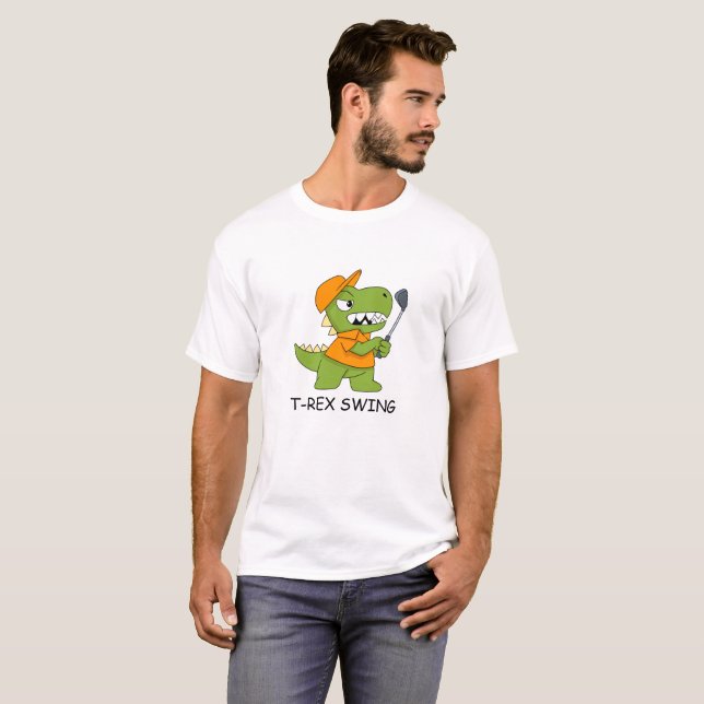 dinossauro jogando camisa de golfe dinossauro (Frente Completa)