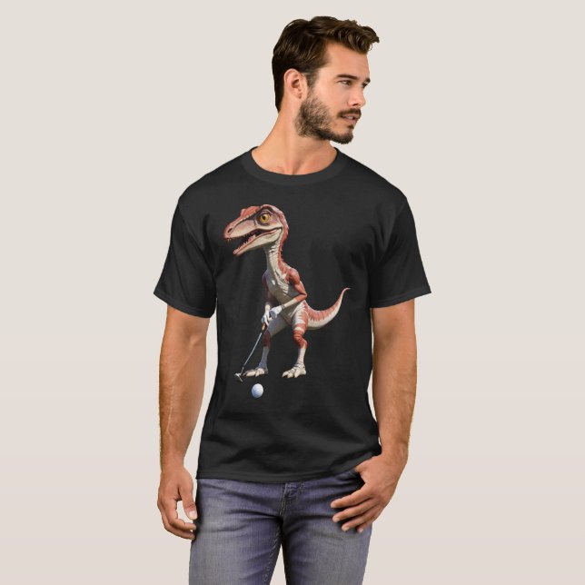 dinossauro jogando camisa de golfe dinossauro (Frente Completa)