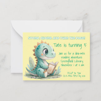 Dinossauro Lendo um Livro Convite de Aniversário