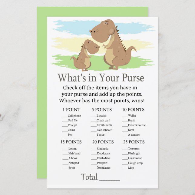 Dinossauro O que há no seu chá de fraldas de jogo (Frente/Verso)