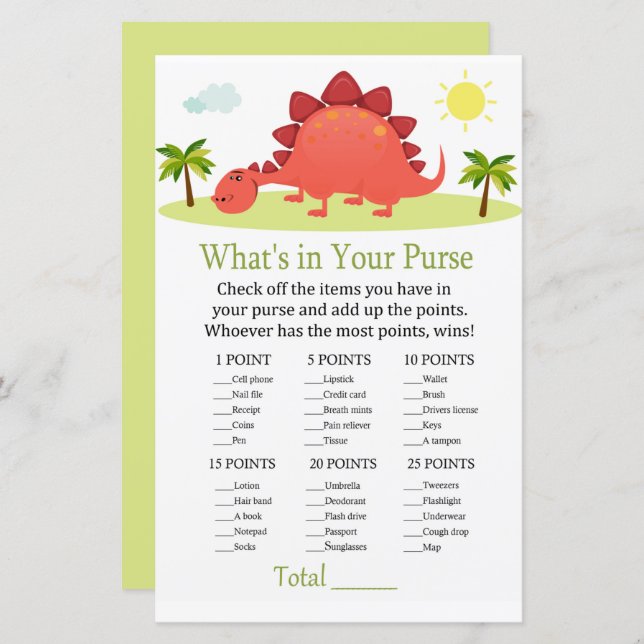 Dinossauro O que há no seu chá de fraldas de jogo (Frente/Verso)