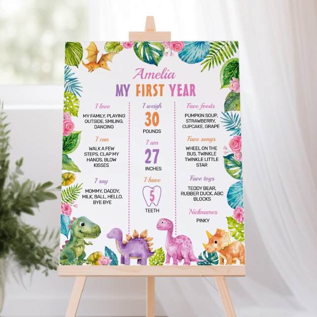 Dinossauro Rapariga Primeiro Aniversário Poster (Criador carregado)