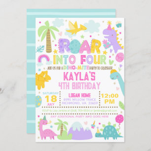 Dinossauro Roar para o Quarto Convite de Aniversár