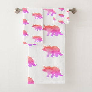 Dinossauro Rosa Tricerátops Toalha Banho
