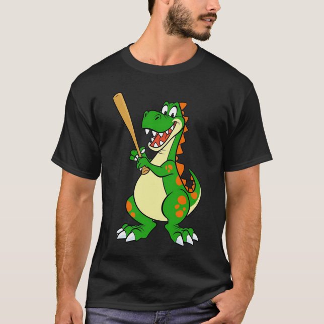 Dinossauro sorridente jogando camisa de baseball (Frente)