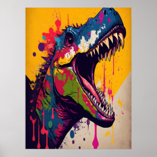 Dinossauro T Rex Blue Yellow Jurasson Poster