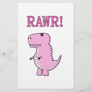Dinossauro T-Rex, Cartoon Rosa, Bonito E Irritado