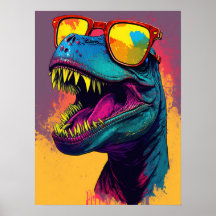 Dinossauro T Rex Laranja Legal Poster Azul
