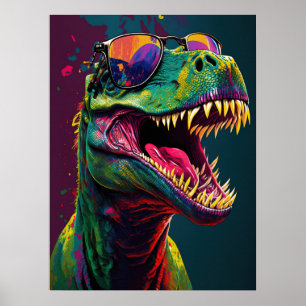 Dinossauro T Rex Legal Poster Verde Azul
