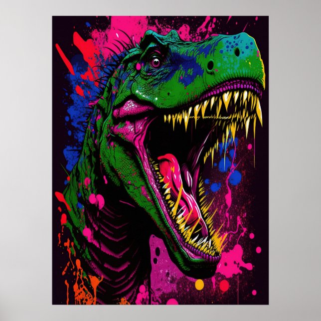 Dinossauro T Rex Poster Rosa Rosa (Frente)