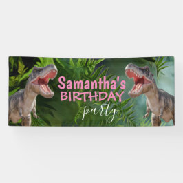 Dinossauro T Rexs Rapariga Rosa Banner
