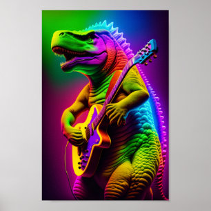 Dinossauro tocando guitarra poster
