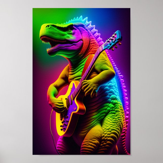 Dinossauro tocando guitarra poster (Frente)