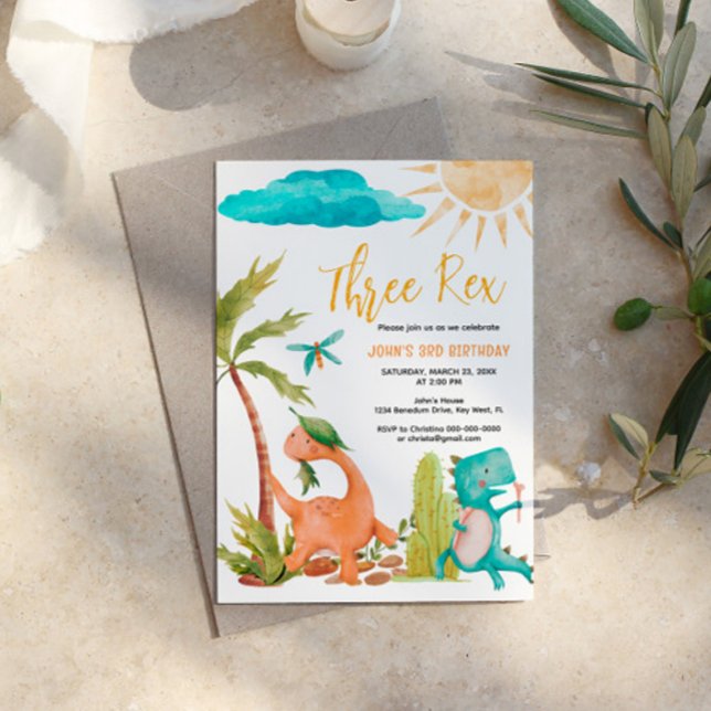 Dinossauro Três Convite de aniversário Rex (Criador carregado)