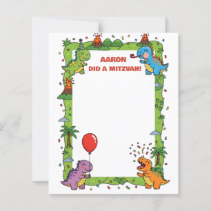 Dinossauro Verde Nome Personalizado Mitzvah Nota