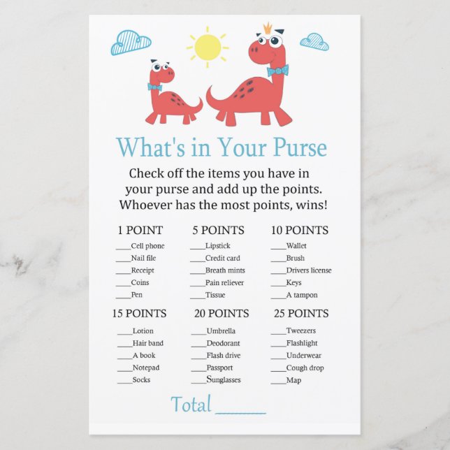 Dinossauro vermelho O que há no seu chá de fraldas (Frente)