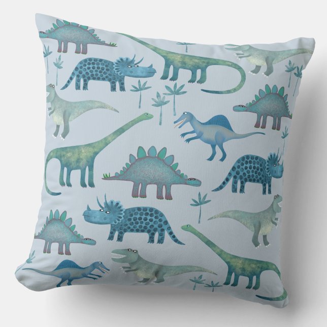 Dinossauros Almofada Azul (Fun dinosaur throw pillow)