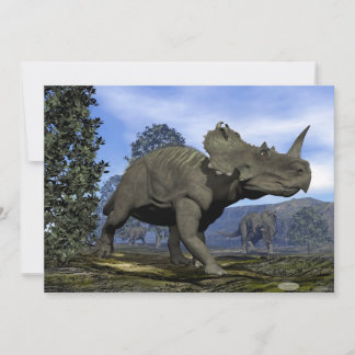 Dinossauros centrosauros andando entre a magnólia