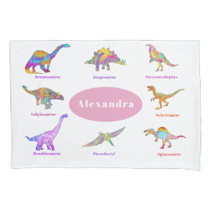 Dinossauros Coloridos com nomes Padrão rosa