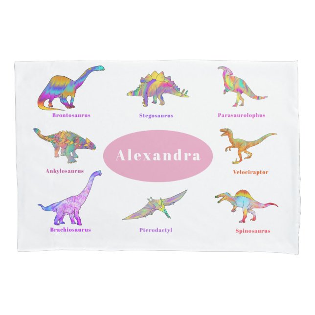 Dinossauros Coloridos com nomes Padrão rosa (Frente)