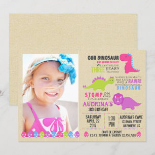 Dinossauros cor-de-rosa, convite de aniversário D