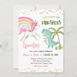 Dinossauros e Unicórnios Convite de Aniversário Ir