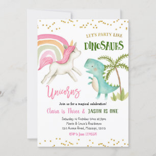 Dinossauros e Unicórnios Convite de Aniversário Ir