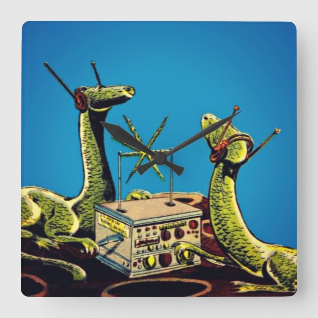 Dinossauros ouvindo transmissão de rádio - Relógio (Frente)