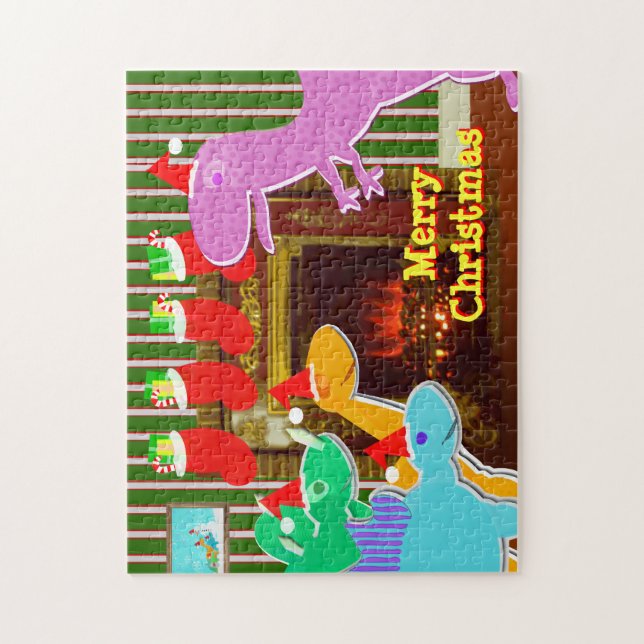 Dinossauros pelo quebra-cabeça do Feliz Natal da (Vertical)