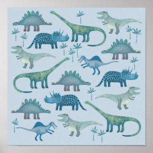 Dinossauros Poster Azul