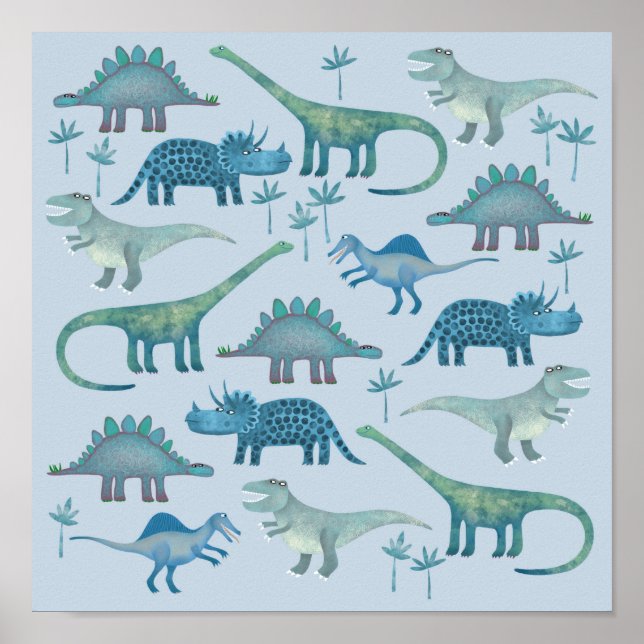 Dinossauros Poster Azul (Frente)