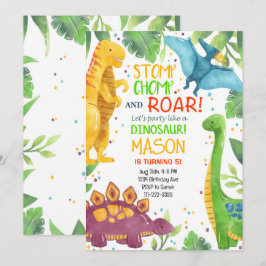 Dinossauros Tropicais Coloridos Convite de Anivers