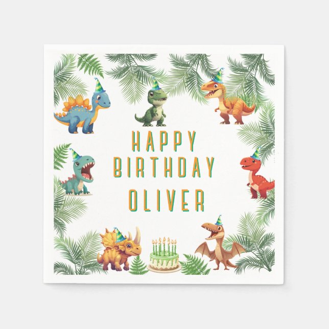 Dinsoaur aniversário, d-rex guardanapos d-água (Frente)