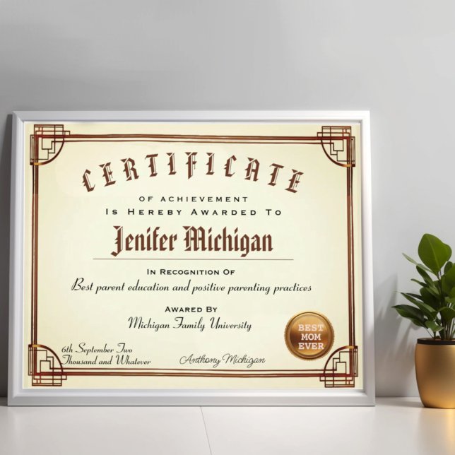 Diploma de certificado personalizado de contrafaçã (Elegant diploma certificate geometric simulated golden border frame.)
