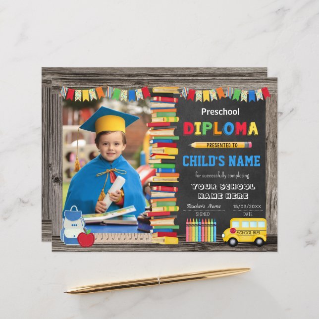 Diploma de Graduação Pré-Escolar com Foto (Frente/Verso In Situ)