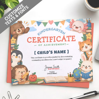 Diploma Personalizado de Classe de Animais Kawaii 