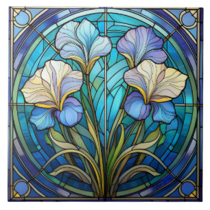 Direita Floral Iris Art Nouveau Blue Verde Retro