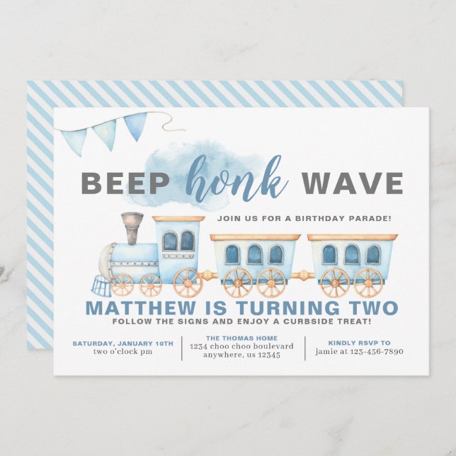 Dirigir De Comboio, Menino Do Convite De Aniversár (Frente/Verso)