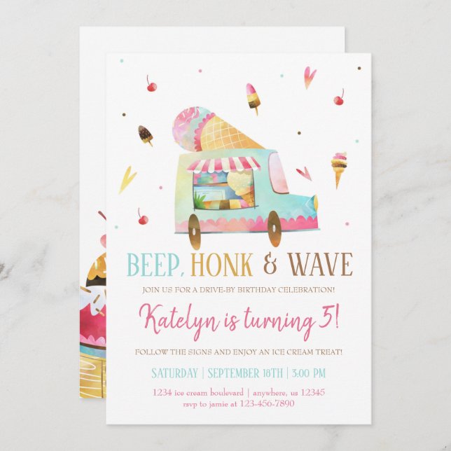 Dirigir por Convite de Aniversário de Sorvete (Frente/Verso)