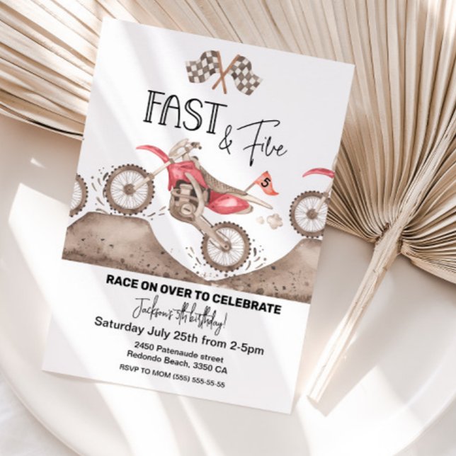 Dirt Bike Fast e Cinco convites (Dirt Bike Birthday Inviation Fast and Five)